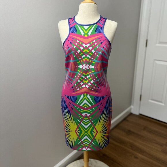 Alice & Trixie Claire Bright Palm Print Scuba Dress Sz M - Picture 1 of 13